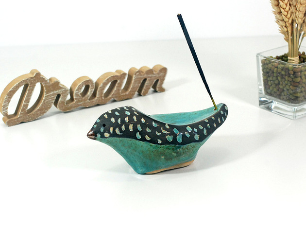 Podstawki pod kadzidełka Ceramiczny ptak - stojak na kadzidełka