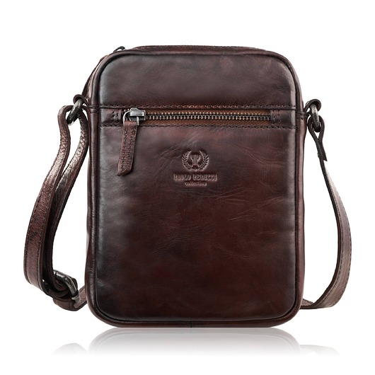 torby i nerki męskie Saszetka męska skórzana na ramię klasyczna brązowa mała funkcjonalna