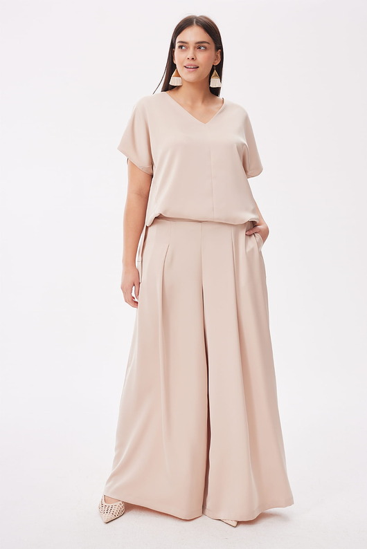 spodnie materiałowe damskie Spodnie Damskie Cygaro Plus Size Świietlisty Beż - 44/46