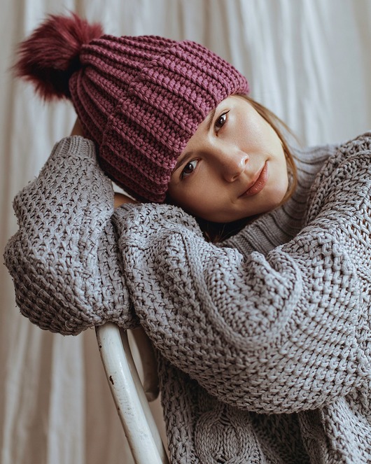 czapki damskie Wełniana czapka zimowa 100% merino z pomponem