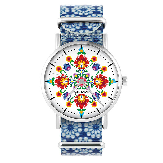 zegarki damskie Zegarek - Folkowa mandala - niebieski, kwiaty