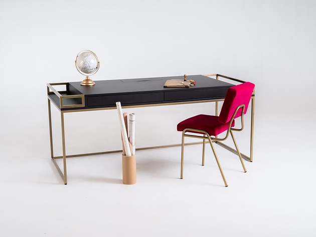 biurka Designerskie nowoczesne biurko K16 BLACK czarne złote  - 200 cm