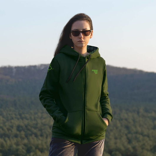 bluza z kapturem damska Bluza damska z kapturem rozpinana ZAMGLONY LAS khaki -