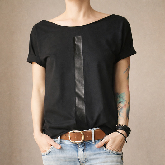 t-shirt damskie Czarna kreska czarny Oversize