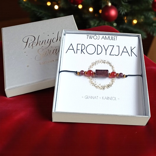 bransoletki z kamieni naturalnych Amulet - AFRODYZJAK - świąteczne pudełko - granat, karneol