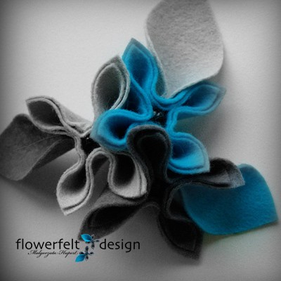 szarości z turkusem - Biżuteria Autorska FlowerFelt Design