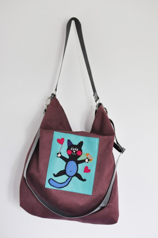 Torba hobo XXL z aplikacją - KOT PRACOWNIA 166