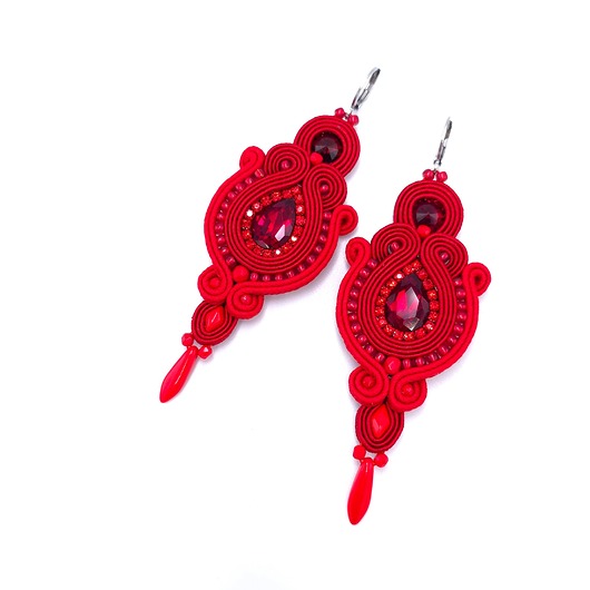 kolczyki soutache Kolczyki sutasz czerwone wieczorowe długie Margo