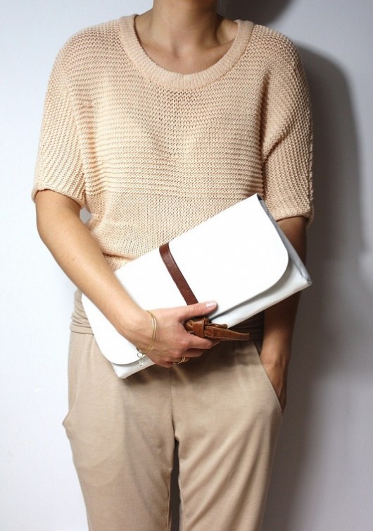 Kopertówka white satin + leather Zuzia Górska