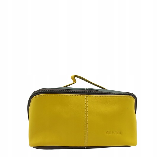 kosmetyczki Kosmetyczka podróżna duża damska skórzana pojemna kieszenie rączka OLIVKA