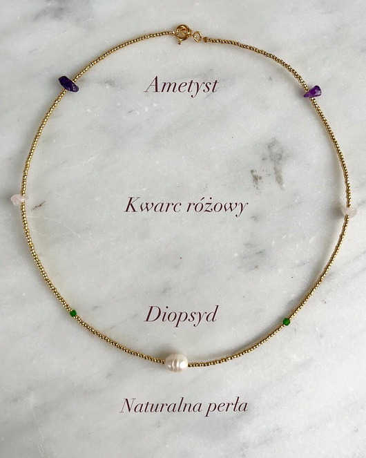 chokery Naszyjnik MATCHY z koralikami mix naturalnych kamieni i naturalna perła
