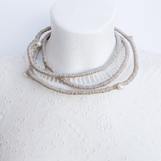 kolie Perły i len oryginalny Naszyjnik