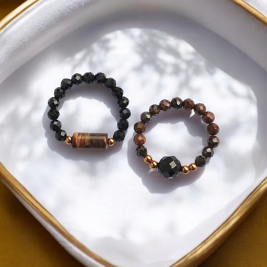 pierścionki elastyczne Zestaw pierścionków : turmalin, tygrysie oko