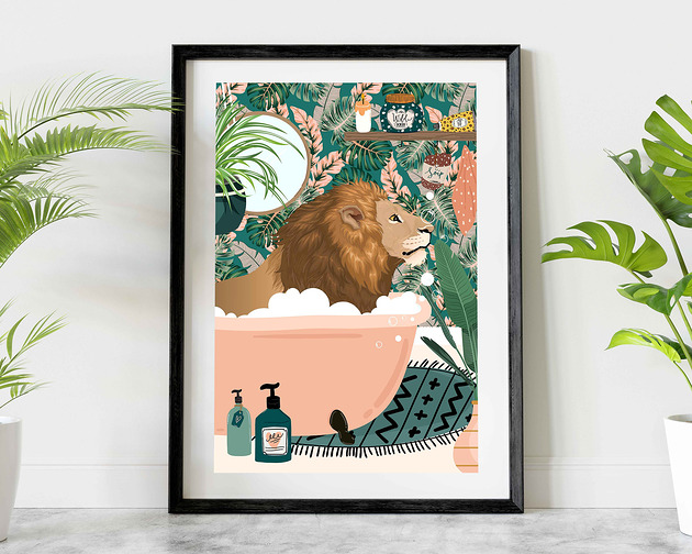 plakaty Plakat Lew w Tropikalnej Kąpieli