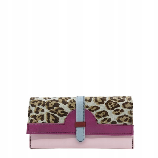 portfele damskie Portfel damski skórzany ze skrawków kolorowy przegródki na karty OLIVKA