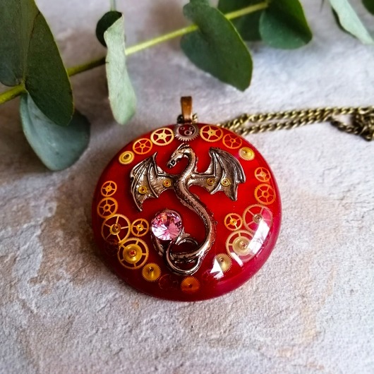 RED DRAGON - WISIOR STEAMPUNK - Unikat DROBINY CZASU