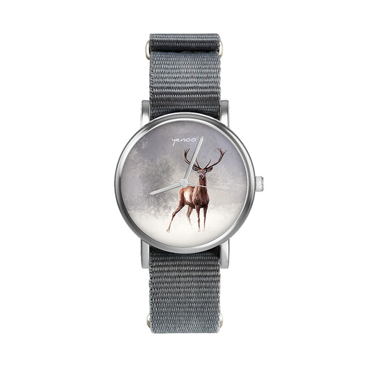 zegarki unisex Zegarek  mały - Jeleń 2 - nylonowy, szary