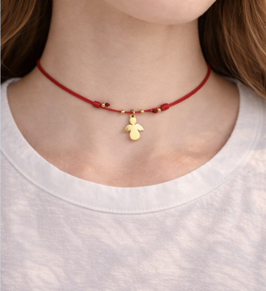 złote naszyjniki Naszyjnik czerwony sznurek aniołek