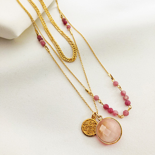 złote naszyjniki Naszyjnik różowy Turmalin, kamienie naturalne