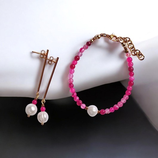 komplet biżuterii RAZEM TANIEJ! bransoletka & kolczyki : fuchsia & pearl collection
