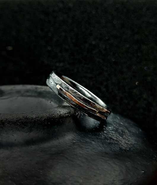 biżuteria męska Pierścionek - sygnet STRUNA srebro i złoto rozmiar 25