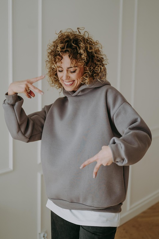 bluza bez kaptura damska Bluza  basic oversize  klasyczna  siwa