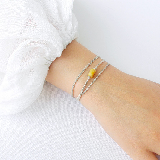 bransoletki na sznurku Bursztyn Bransoletka lniana NATURE