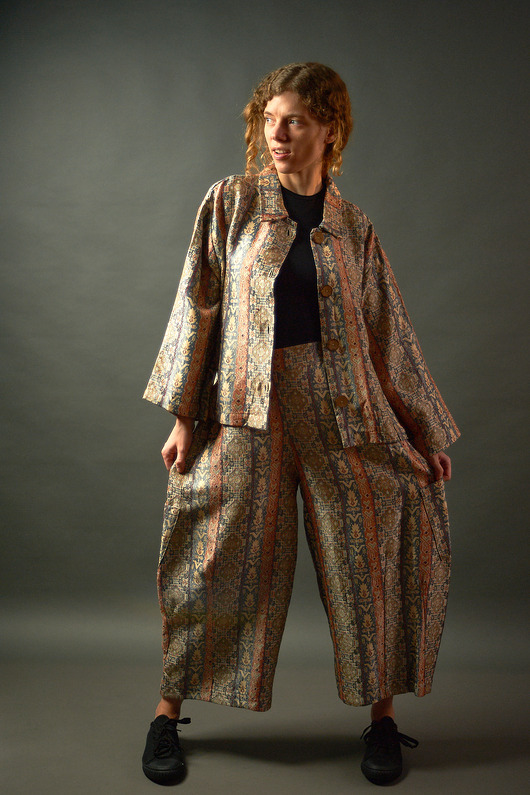 komplety damskie Garnitur żakardowy z szerokimi spodniami