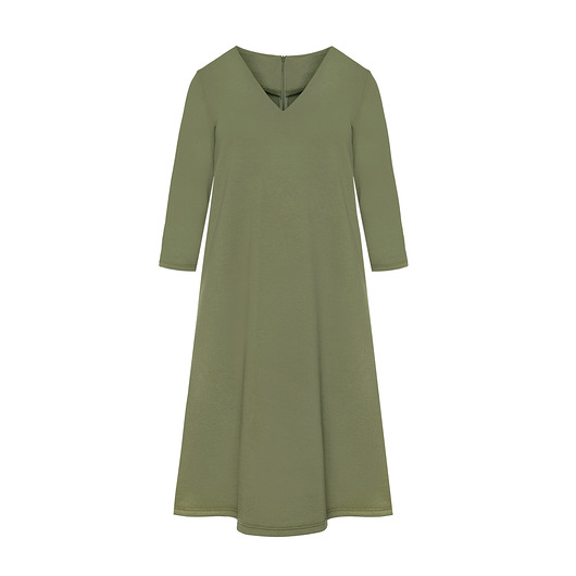 sukienki midi damskie Sukienka rozkloszowana dekolt serek khaki