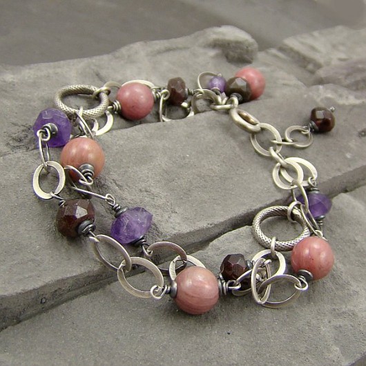 Rodonit, ametyst, granat - bransoletka RayOfArt