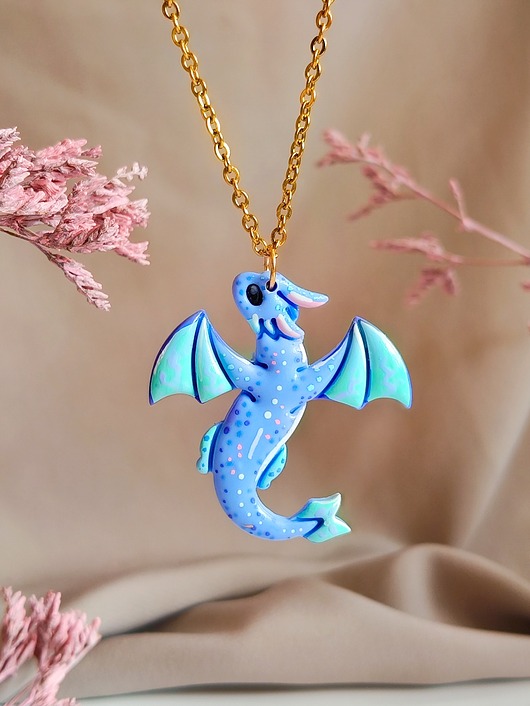 wisiory Naszyjnik uroczy niebieski smok, prezent dla fanki fantasy w stylu fairycore