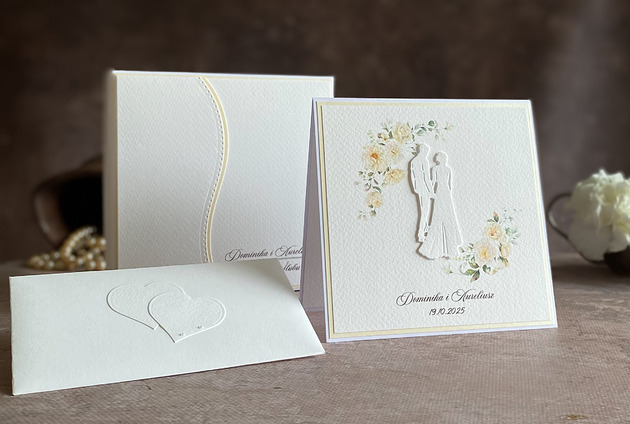 zaproszenia i kartki na ślub Elegancka kartka ślubna w pudełku z personalizacją / PASTELLE, WP 132C