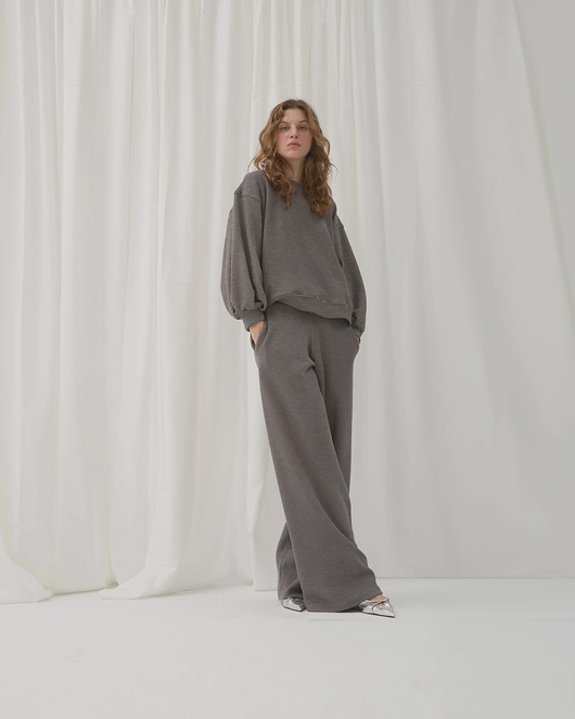spodnie materiałowe damskie Spodnie boucle steel grey premium