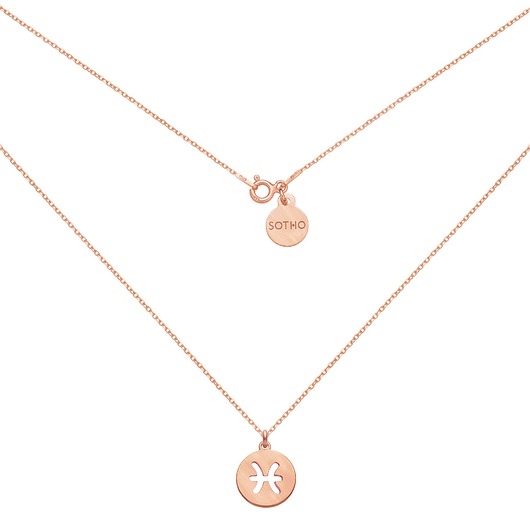 srebrne naszyjniki Matowy naszyjnik z różowego złota z zodiakiem Ryb