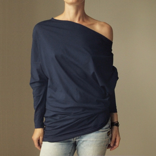 tuniki damskie Asymetryczna Bluzka trapez granatowy