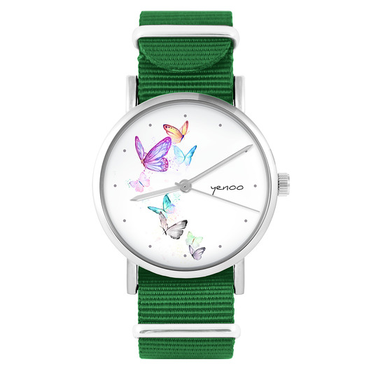 zegarki damskie Zegarek - Motyle - zielony, nylonowy