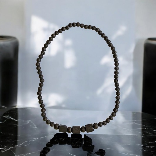 biżuteria męska Naszyjnik MĘSKI : czarny turmalin & lawa