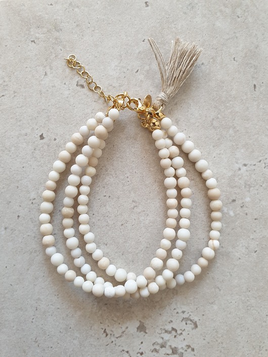 bransoletki z kamieni naturalnych Bransoletka TRIO z kamieniem rzecznym  stal pozłacana