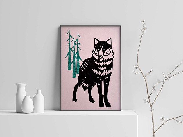 "Wilki w Kampinosie", sitodruk barwny, 35x50 cm Warsaw Birds