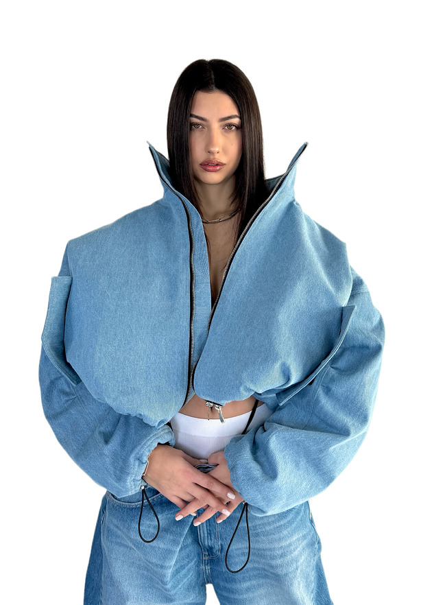 kurtki damskie Krótka kurtka bomber denim light blue