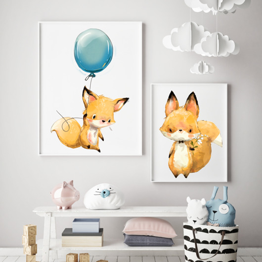 Plakaty obrazki 2 szt 50X70 70x100 lis balon Dekoracjan