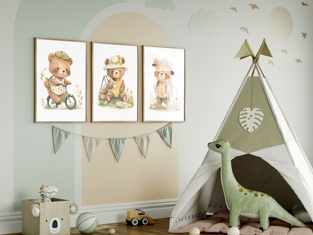 plakaty Plakaty Wiosna, Zieleń, Misie, Plakaty Na Ścianę Dla Dzieci 3 szt