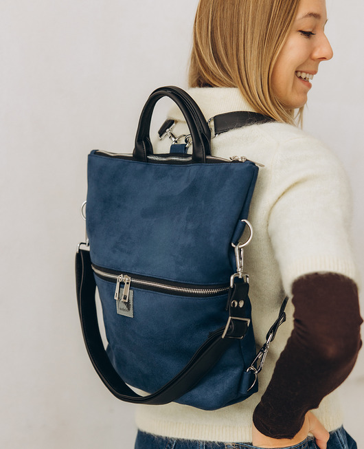 plecaki Plecak / torba 2 w 1 z nubuku tapicerskiego granatowy