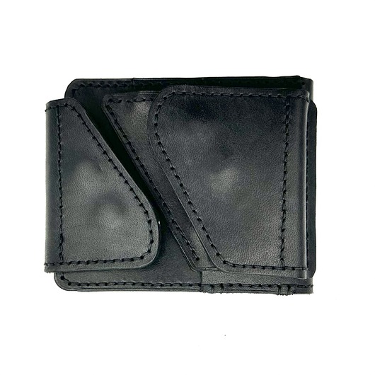 portfele damskie Pojemny czarny portfel skórzany na bilon ręcznie uszyty.