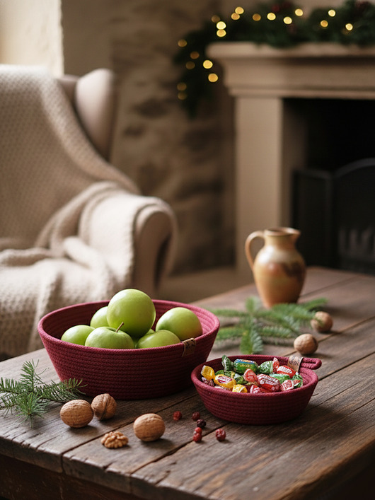 kosze do przechowywania Zestaw bordowych koszyków ze sznurka rękodzieło na prezent