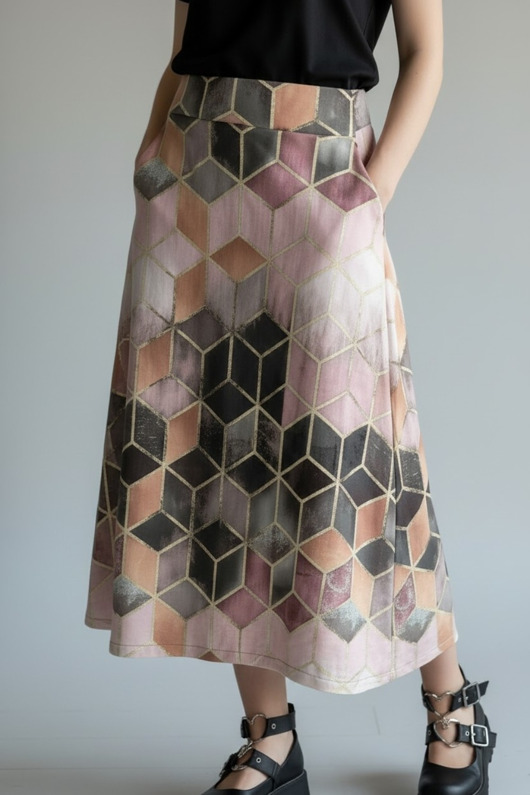 spódnice midi Spódnica midi Parampara z geometrycznym wzorem, rozmiar L / 40
