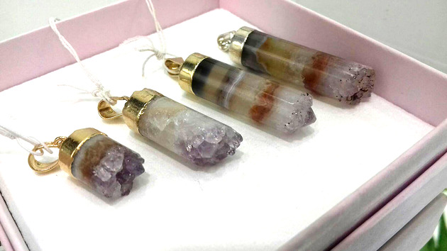 Colare Ametyst Cylinder złoto Brazi Druse Jewelry