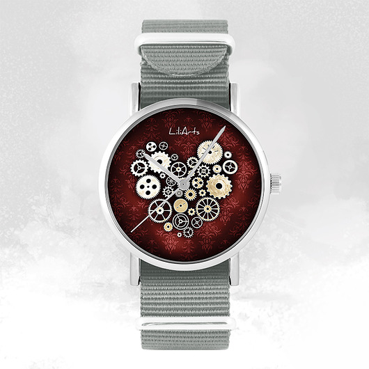 zegarki unisex Zegarek - Serce Steampunk - szary, nylonowy