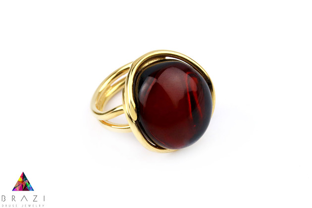 InspiRING Bursztyn Wiśniowy złoto Brazi Druse Jewelry