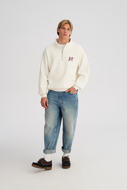 bluzy męskie Bluza TROYER ze stójką i zamkiem BONE męska